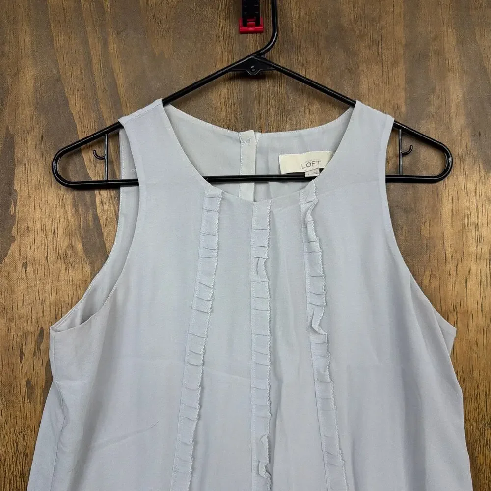 Ann Taylor LOFT Womens Blouse Gray Blue Ruffle Front Sleeveless Lined Small - Picture 2 of 9